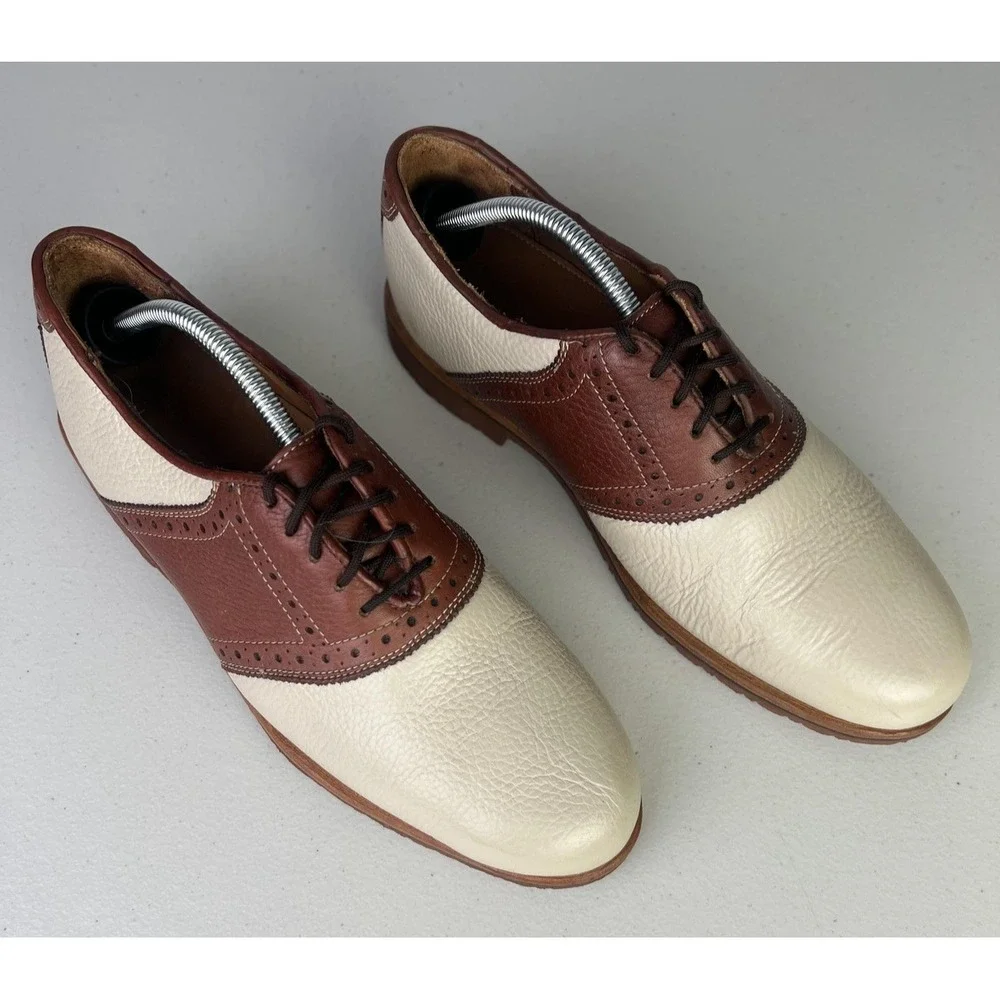 Jordan Lash Charleston Shoes Mens 10.5 White Brown Leather Saddle Dress Oxfords